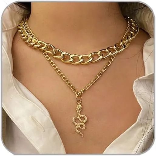 Gold Snake Necklace for Women Punk Layered Snake Necklace Vintage Cuban Butterfly Snake Chain Necklace Animal Necklace Snake Jewelry