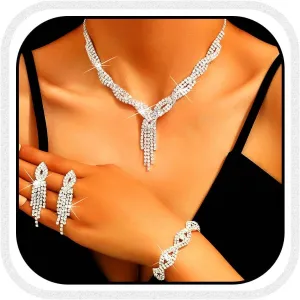 GORAIS Wedding Jewelry Sets Rhinestone Necklace Silver Bridal Prom Jewelry Set for Women and Brides