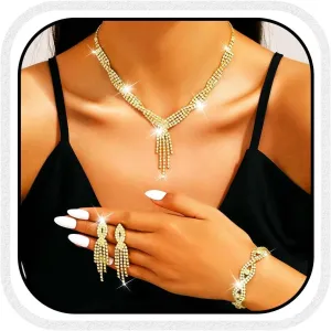 GORAIS Wedding Jewelry Sets Rhinestone Necklace Silver Bridal Prom Jewelry Set for Women and Brides