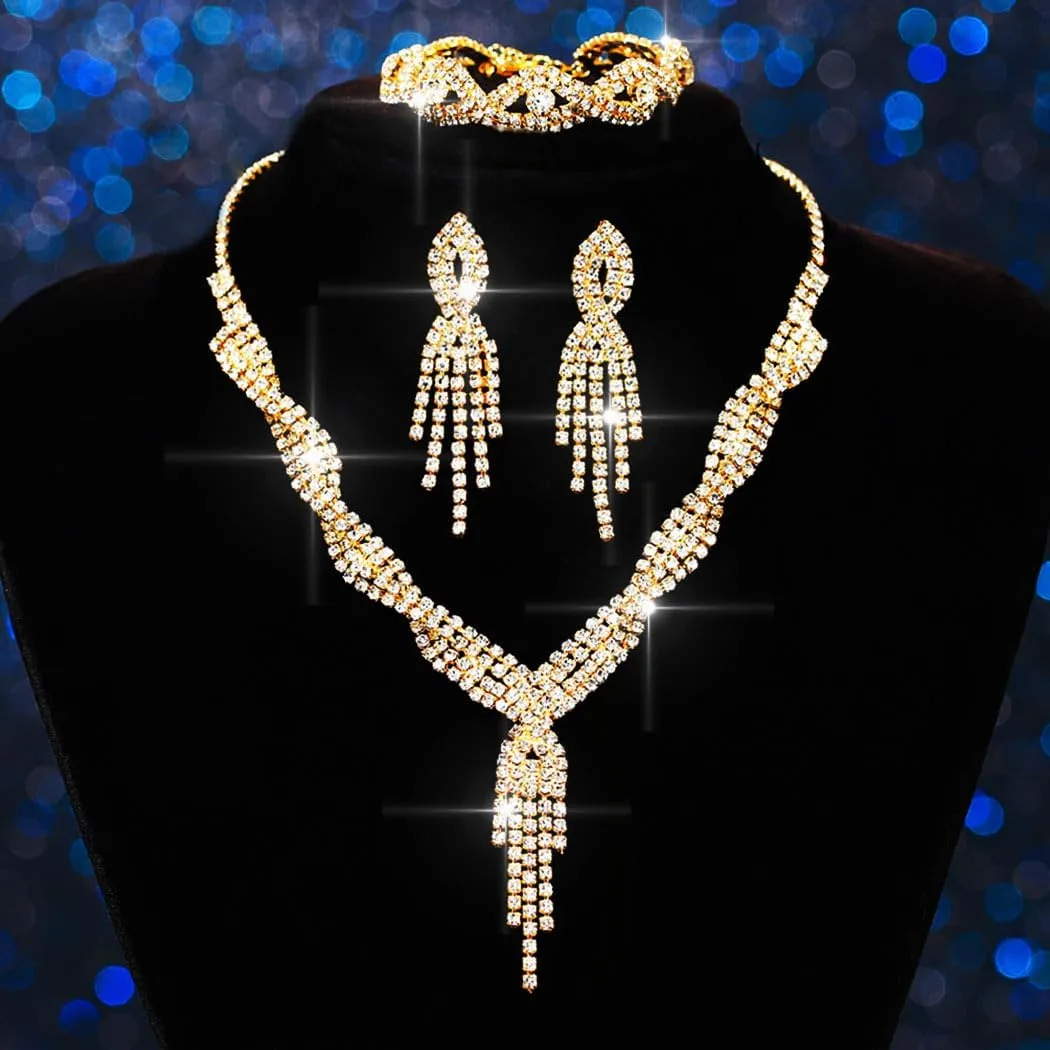 GORAIS Wedding Jewelry Sets Rhinestone Necklace Silver Bridal Prom Jewelry Set for Women and Brides