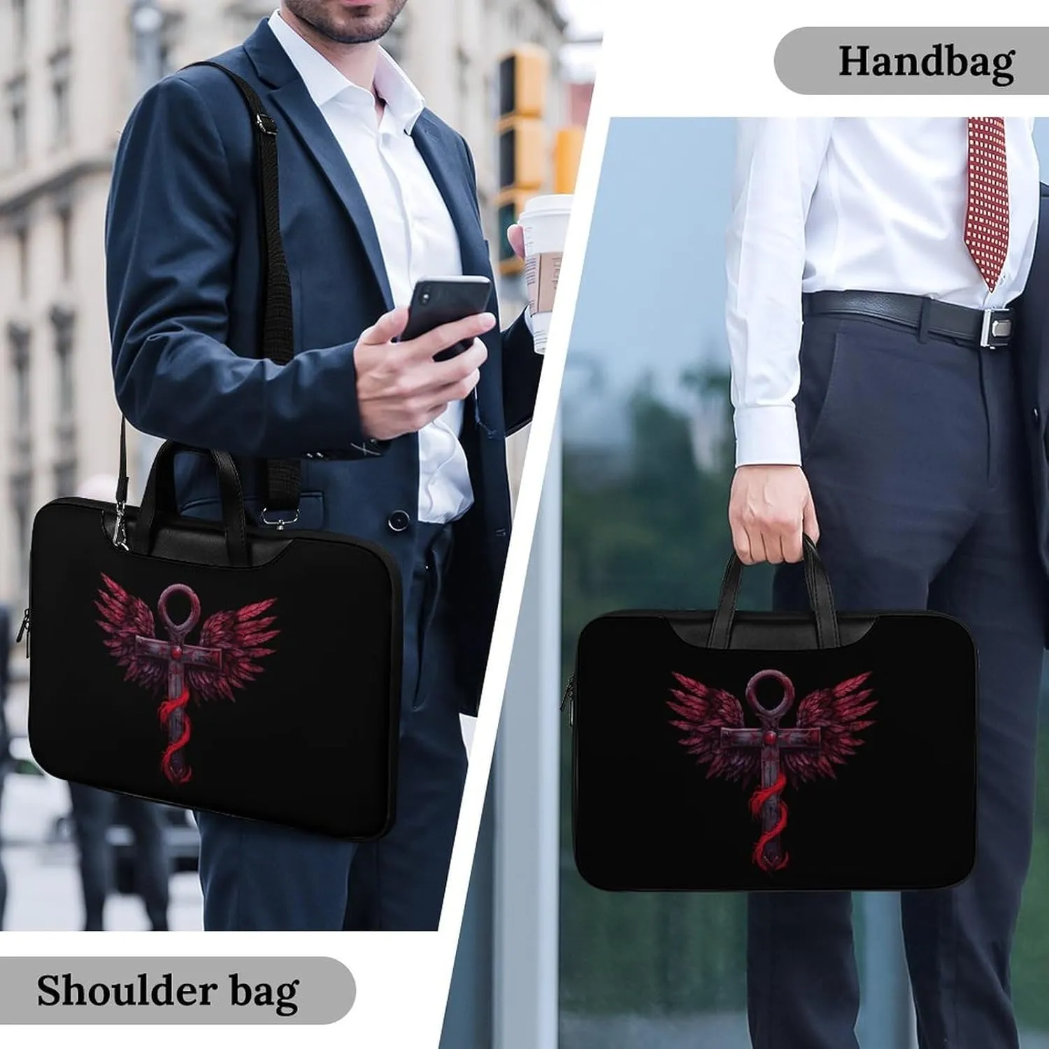 Gothic Silver Ankh Vampire with Red Wings Laptop Tote Bag Waterproof Computer Carrying Case Business Office Briefcase