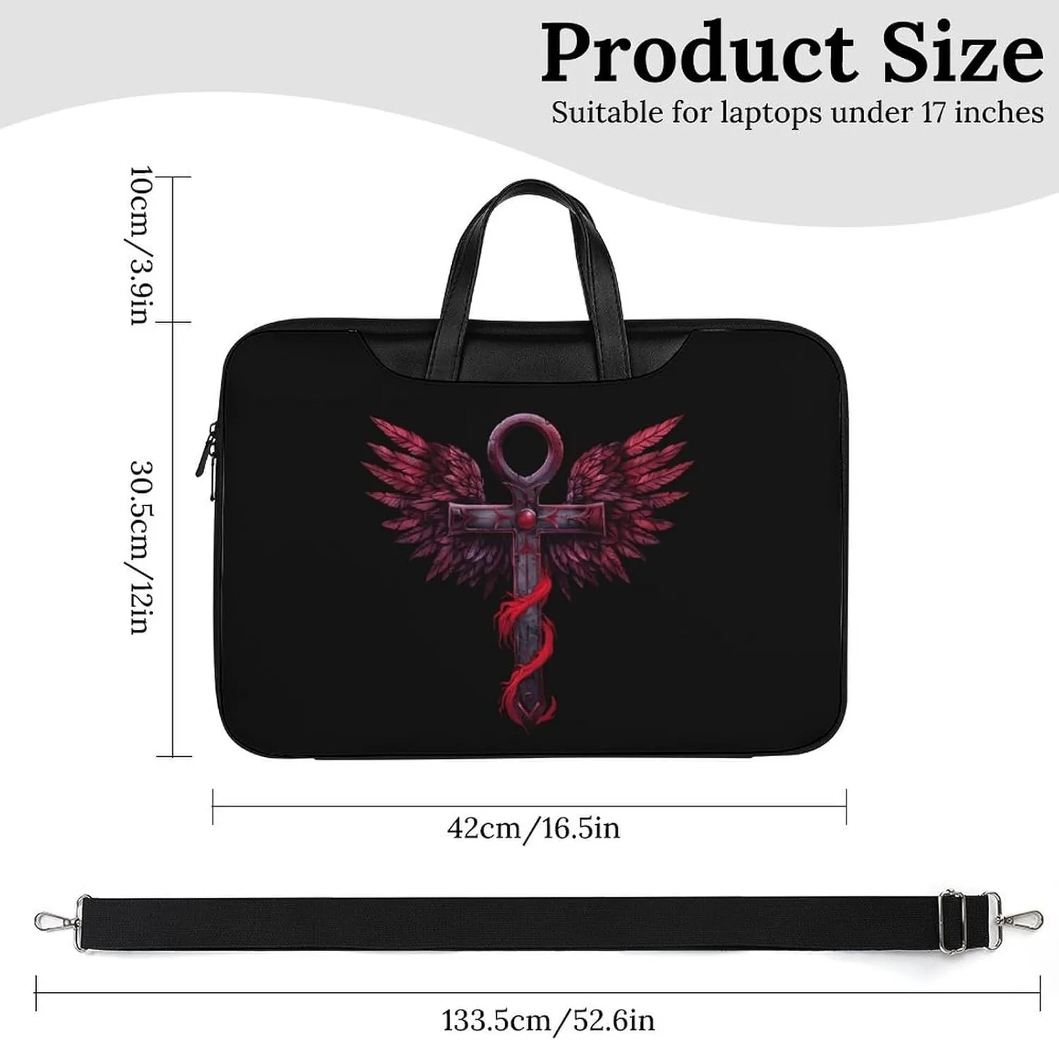 Gothic Silver Ankh Vampire with Red Wings Laptop Tote Bag Waterproof Computer Carrying Case Business Office Briefcase