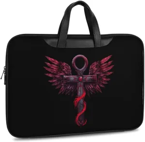 Gothic Silver Ankh Vampire with Red Wings Laptop Tote Bag Waterproof Computer Carrying Case Business Office Briefcase