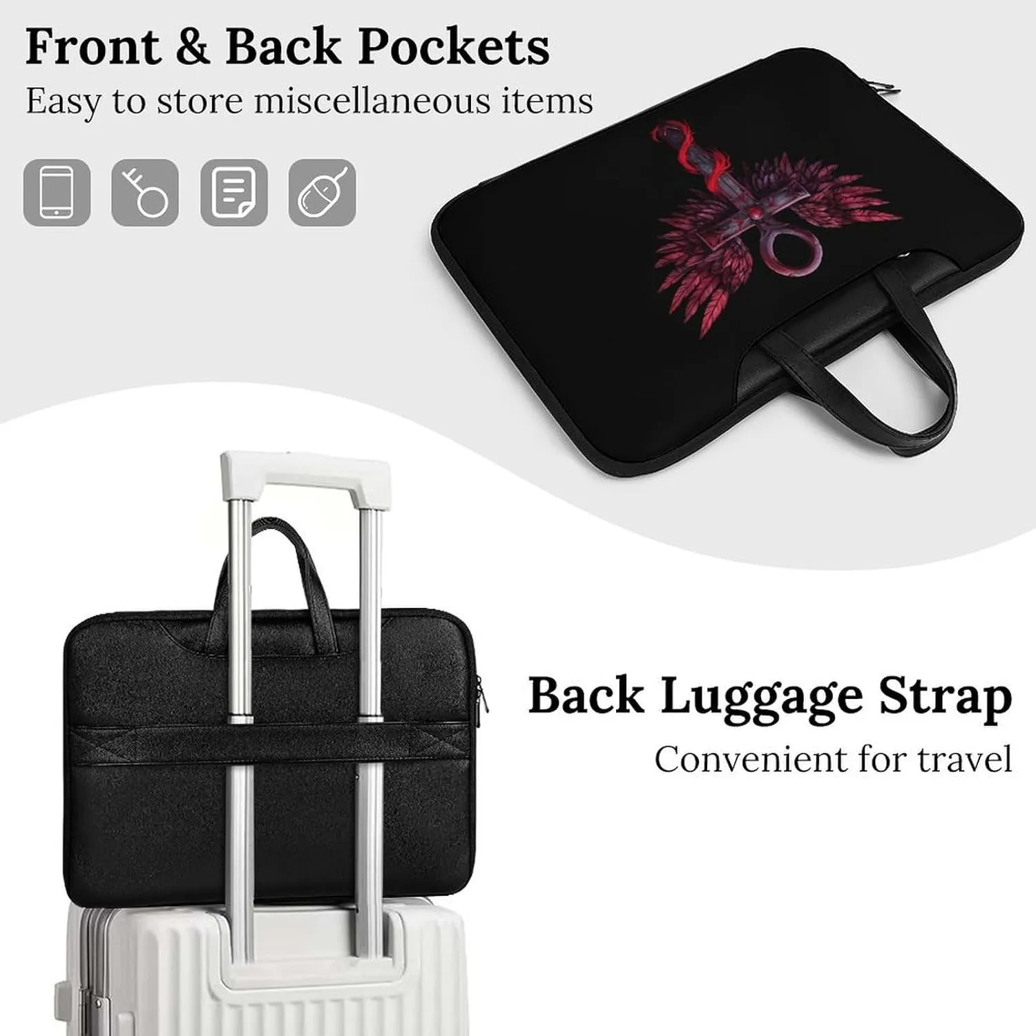 Gothic Silver Ankh Vampire with Red Wings Laptop Tote Bag Waterproof Computer Carrying Case Business Office Briefcase