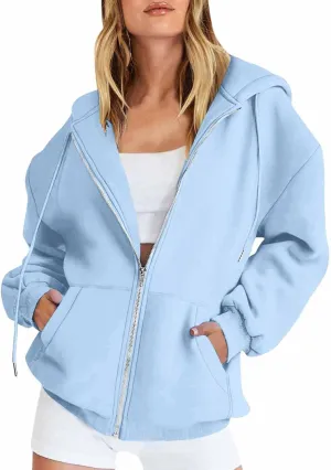 Gumipy Women Zip Up Hoodie Pullover Fleece Drawstring Oversized Sweatshirt Hoodies Long Sleeve Y2K Hoodie with Pockets