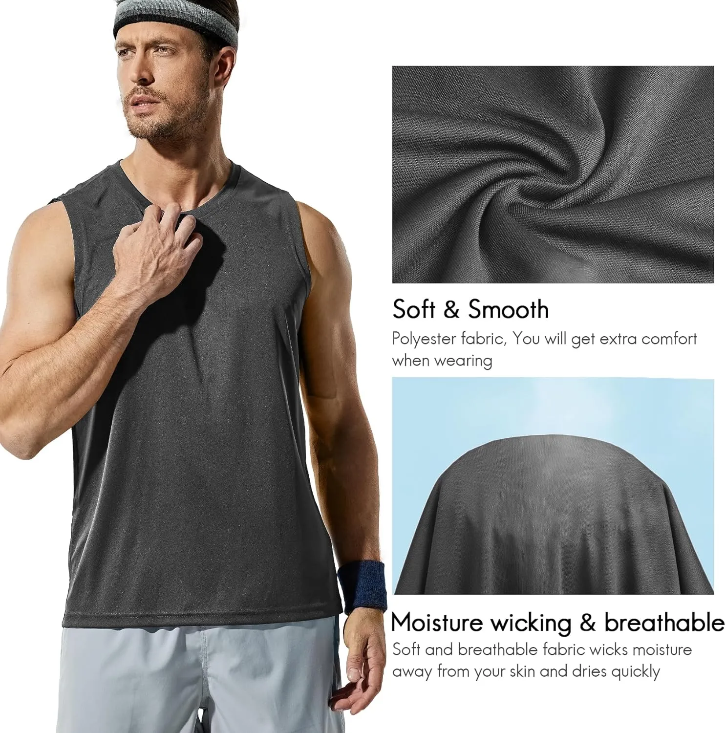 Haimont Men's Workout Tank Top Dry Fit UPF 50 Sleeveless Muscle Tee Shirts for Swim, Running, Hiking, Beach