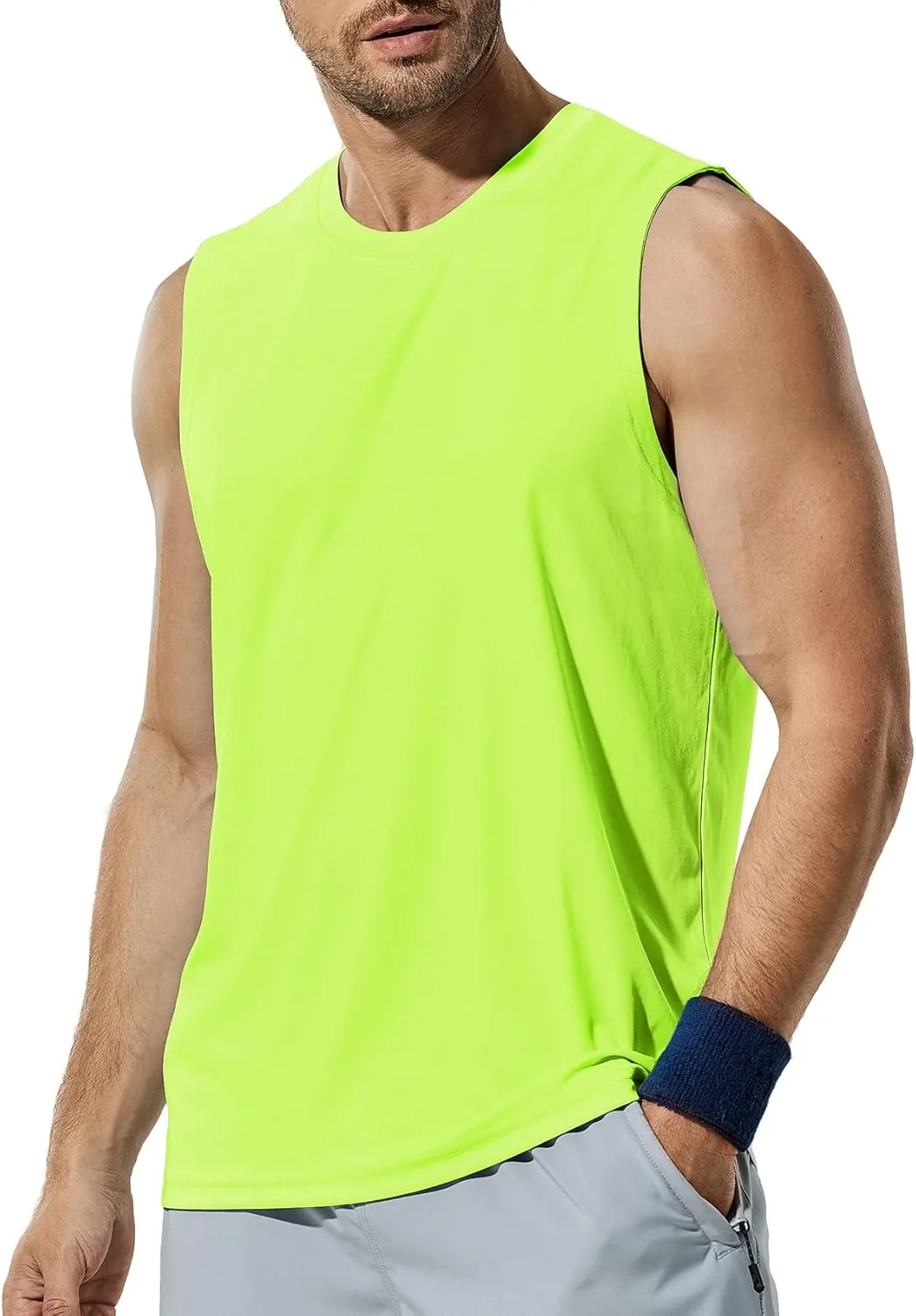 Haimont Men's Workout Tank Top Dry Fit UPF 50 Sleeveless Muscle Tee Shirts for Swim, Running, Hiking, Beach