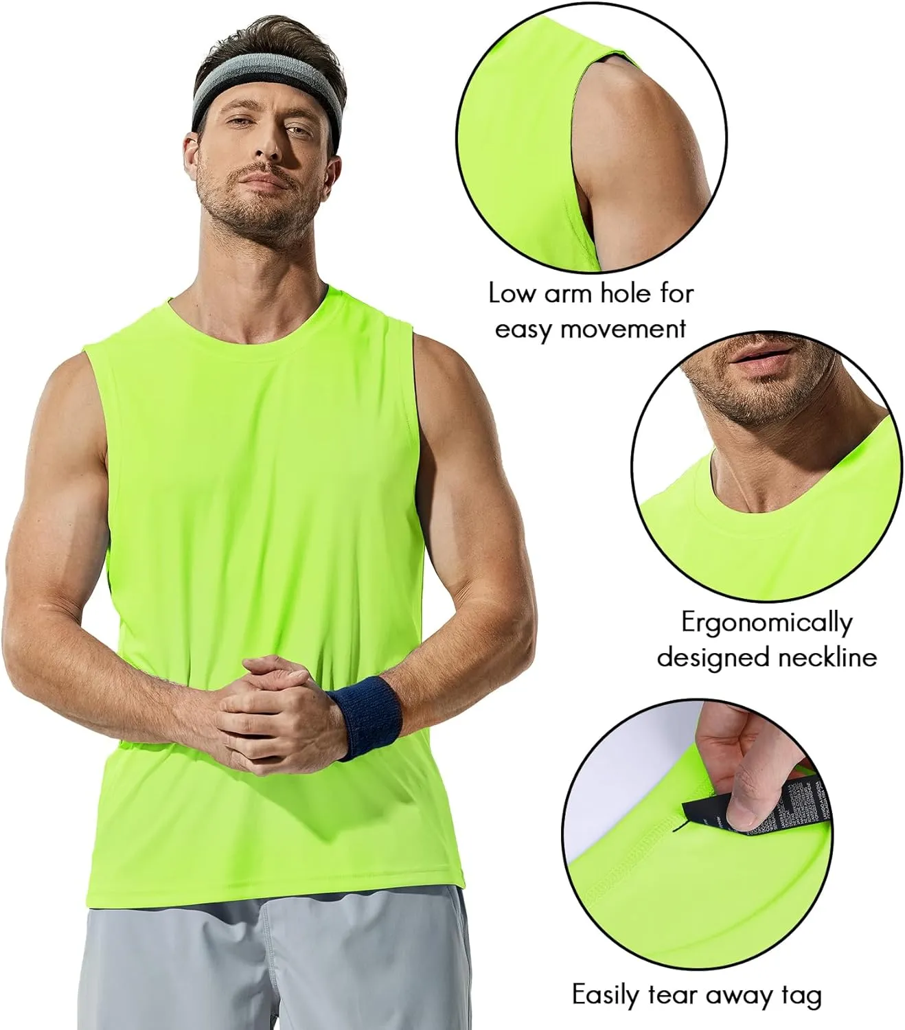 Haimont Men's Workout Tank Top Dry Fit UPF 50 Sleeveless Muscle Tee Shirts for Swim, Running, Hiking, Beach