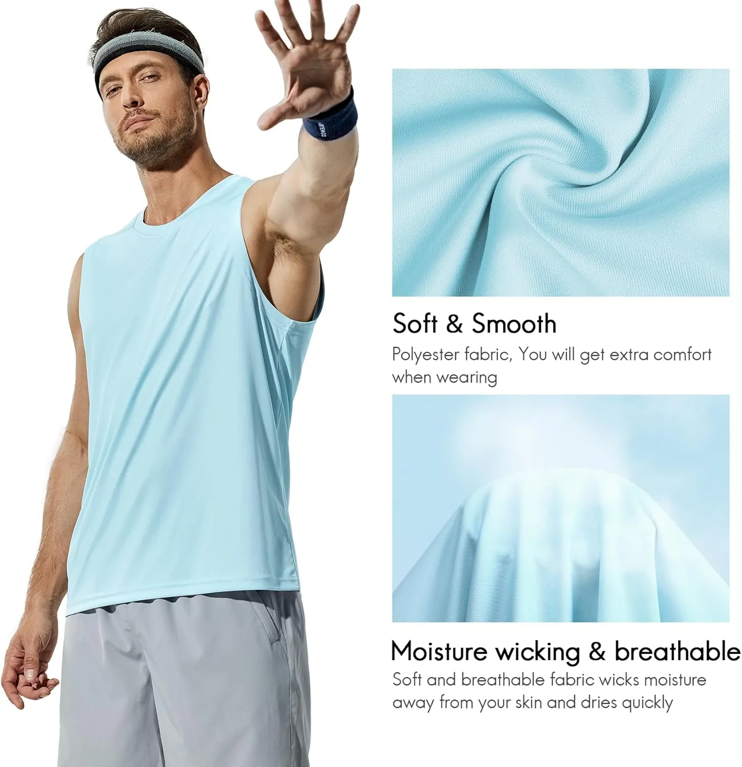 Haimont Men's Workout Tank Top Dry Fit UPF 50 Sleeveless Muscle Tee Shirts for Swim, Running, Hiking, Beach