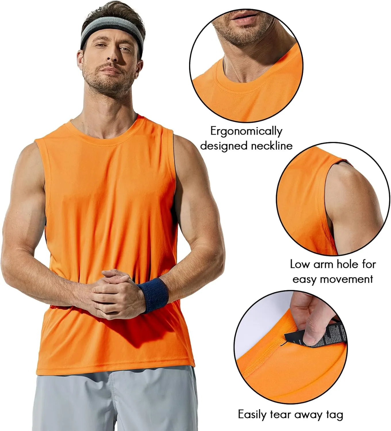 Haimont Men's Workout Tank Top Dry Fit UPF 50 Sleeveless Muscle Tee Shirts for Swim, Running, Hiking, Beach