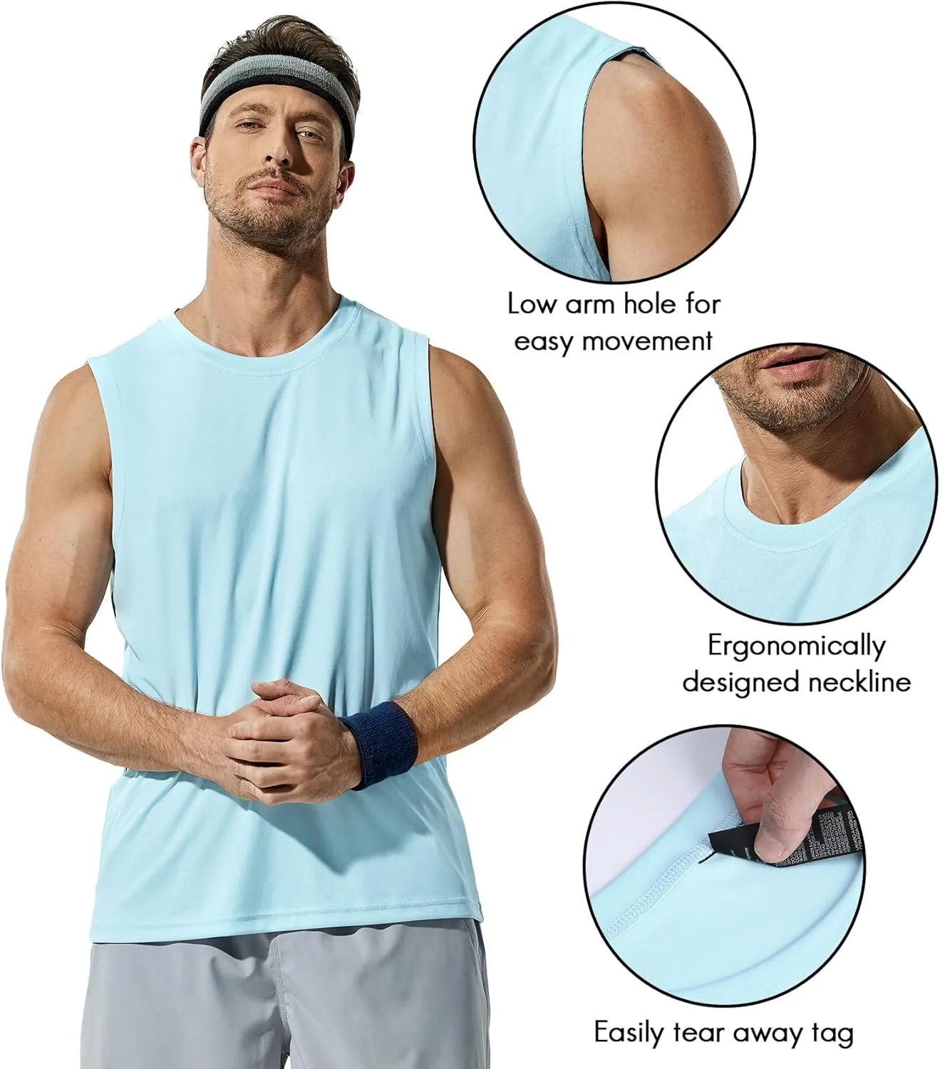 Haimont Men's Workout Tank Top Dry Fit UPF 50 Sleeveless Muscle Tee Shirts for Swim, Running, Hiking, Beach