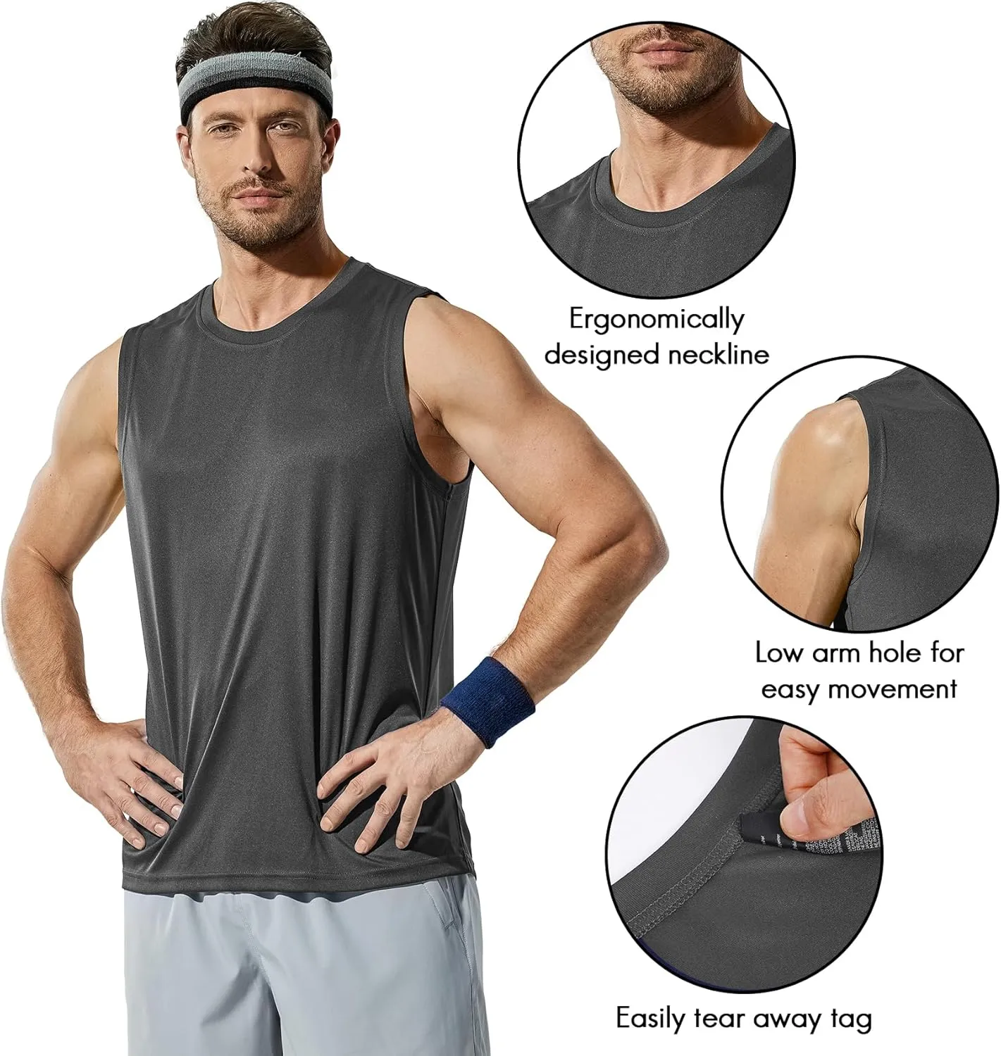 Haimont Men's Workout Tank Top Dry Fit UPF 50 Sleeveless Muscle Tee Shirts for Swim, Running, Hiking, Beach