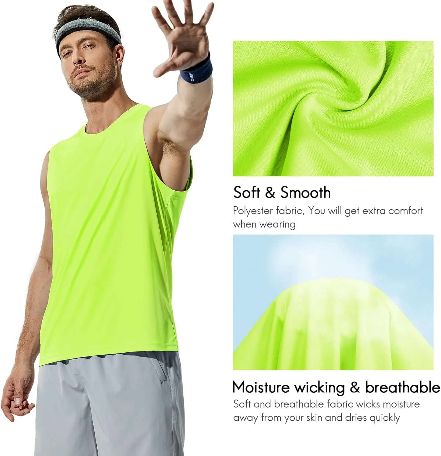 Haimont Men's Workout Tank Top Dry Fit UPF 50 Sleeveless Muscle Tee Shirts for Swim, Running, Hiking, Beach