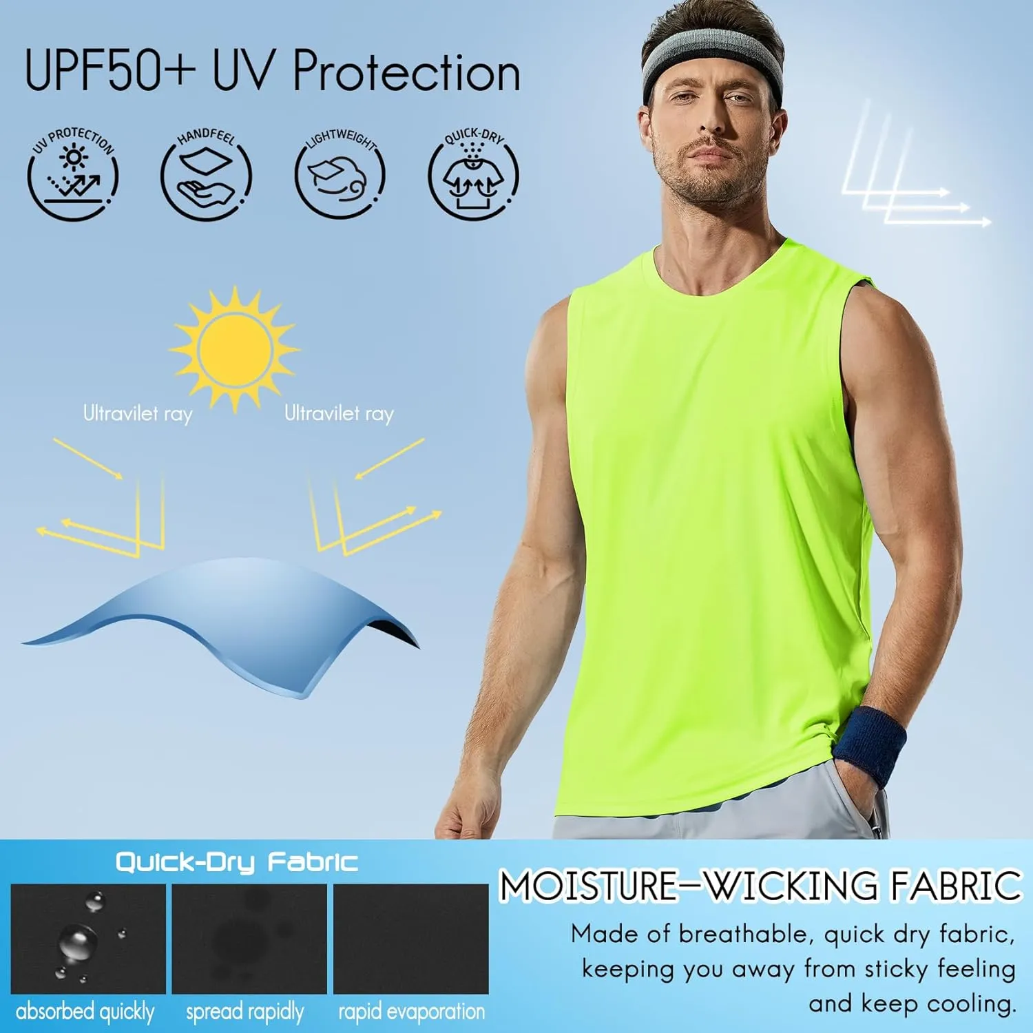 Haimont Men's Workout Tank Top Dry Fit UPF 50 Sleeveless Muscle Tee Shirts for Swim, Running, Hiking, Beach