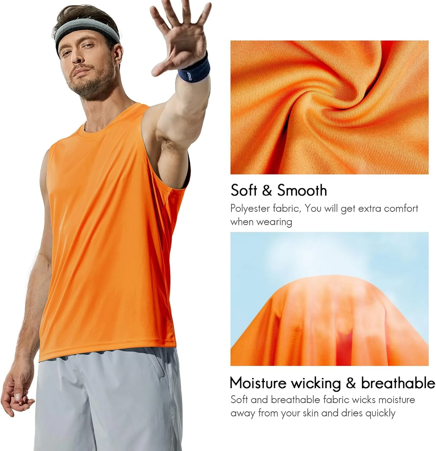 Haimont Men's Workout Tank Top Dry Fit UPF 50 Sleeveless Muscle Tee Shirts for Swim, Running, Hiking, Beach