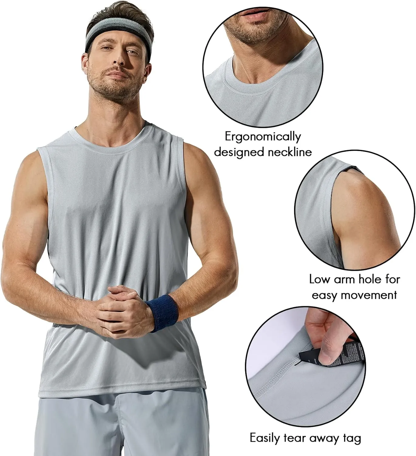 Haimont Men's Workout Tank Top Dry Fit UPF 50 Sleeveless Muscle Tee Shirts for Swim, Running, Hiking, Beach