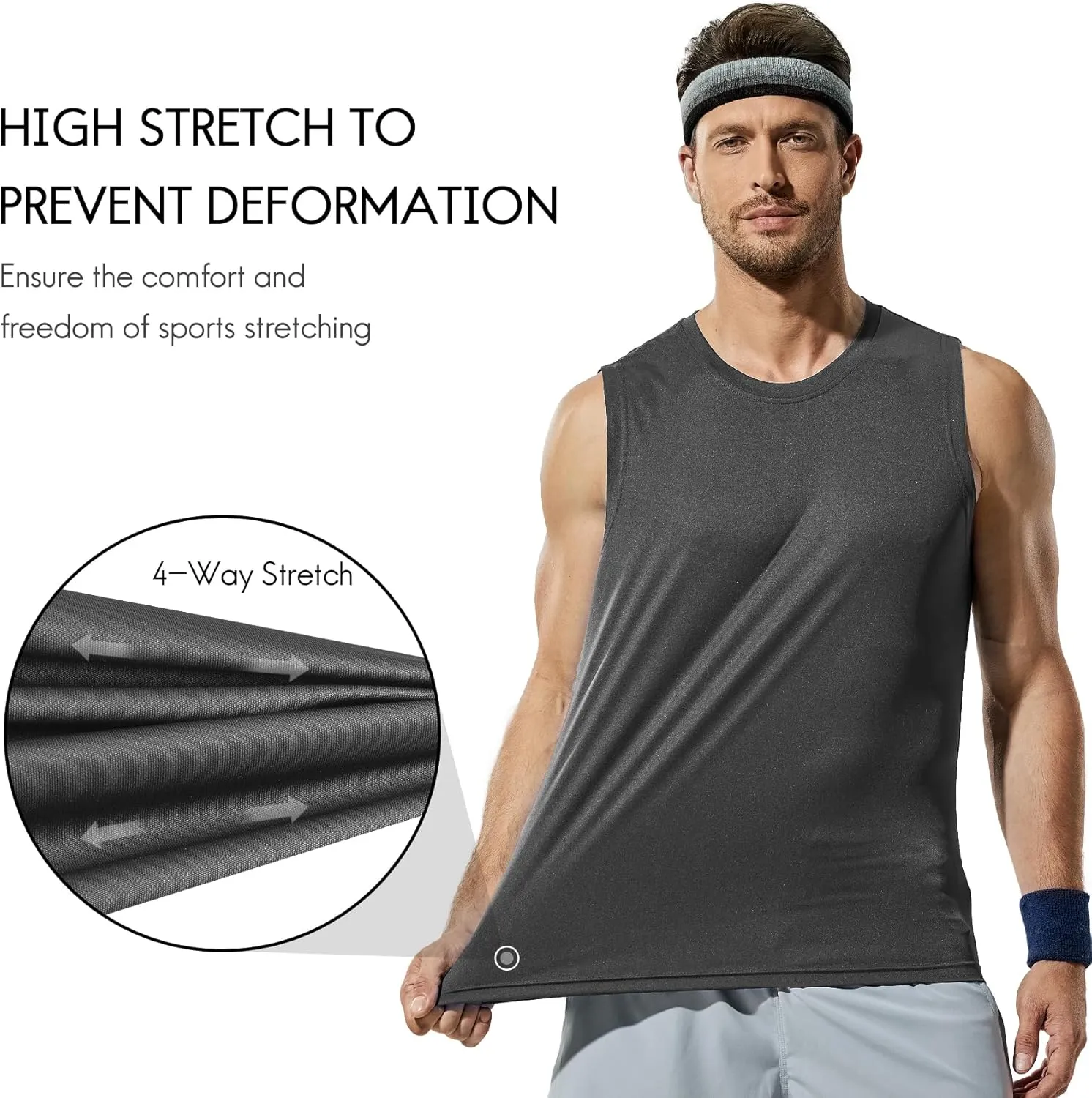 Haimont Men's Workout Tank Top Dry Fit UPF 50 Sleeveless Muscle Tee Shirts for Swim, Running, Hiking, Beach