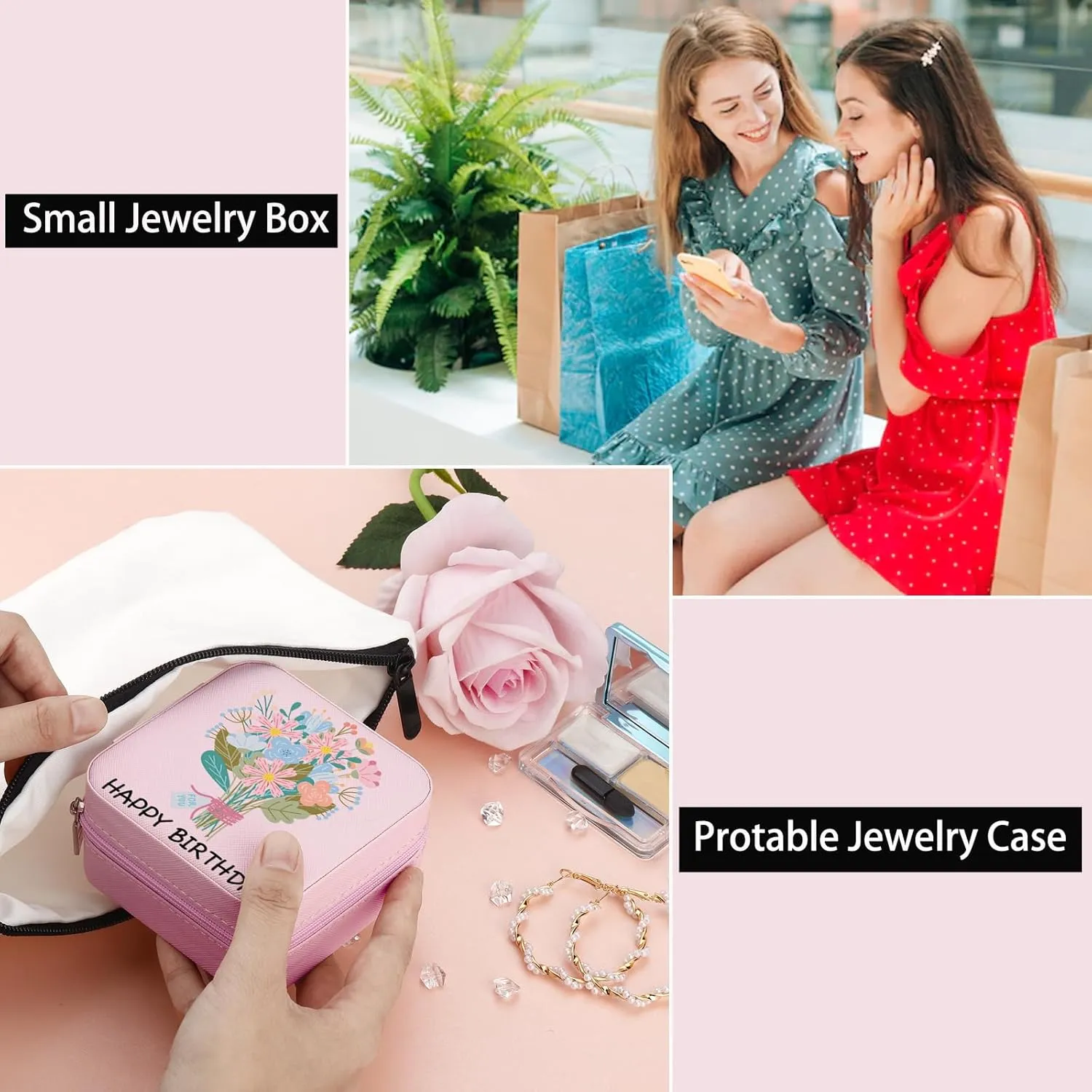 Haoze Birthday gifts Small Travel Jewelry Case Organizer Jewelry Box, Mini Travel Jewelry Box Birthday Gifts for Niece Daughter Granddaughter Gifts Trendy Stuff(Happy Birthday)