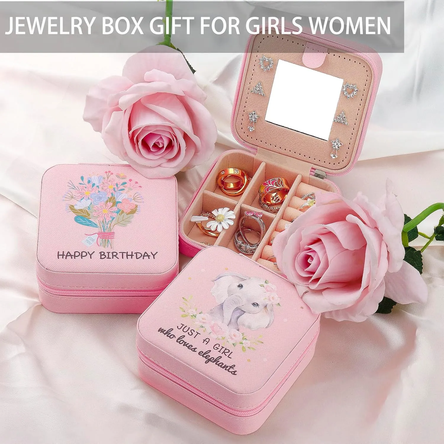 Haoze Birthday gifts Small Travel Jewelry Case Organizer Jewelry Box, Mini Travel Jewelry Box Birthday Gifts for Niece Daughter Granddaughter Gifts Trendy Stuff(Happy Birthday)