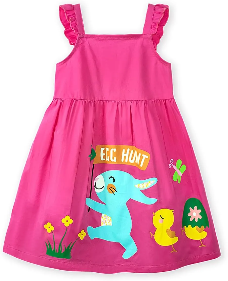 HILEELANG Toddler Girl Easter Dress Summer Cotton Casual Sleeveless Playwear Beach Sundress
