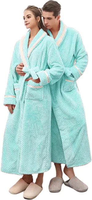His and Hers Robes Flannel Long Length Matching Robes for Couples Warm Thickened Bathrobe Plus Size Shower Robe Bath Robe Mens (Mint Green,XXXL)