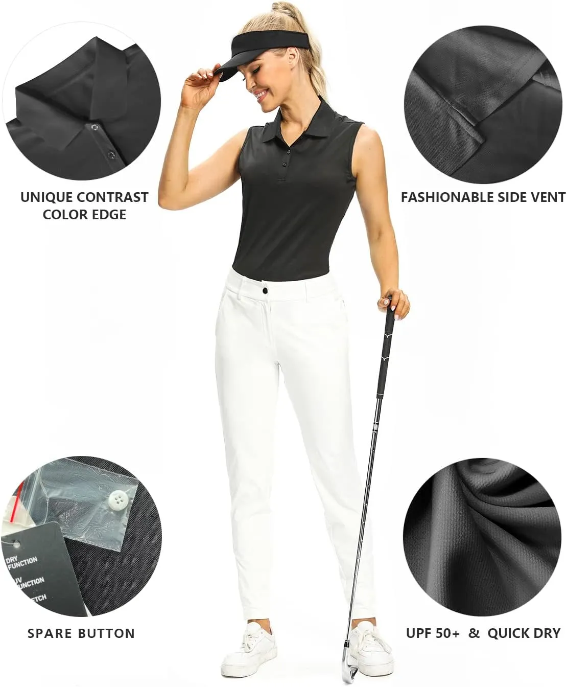 Hiverlay Women's Golf Polo T Shirts Lightweight Moisture Wicking Sleeveless Tank Tops Shirt Quick Dry UPF 50 