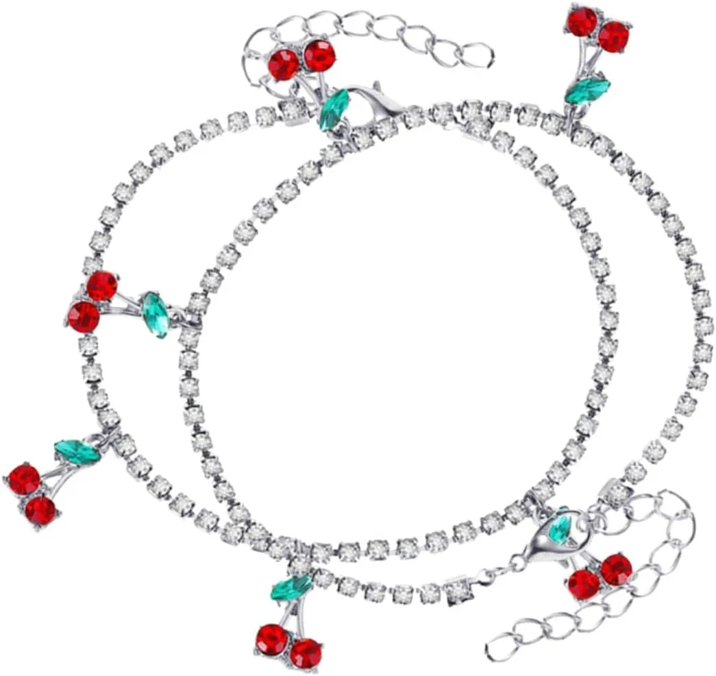 Homoyoyo Fruit Sparkle Anklet Bracelet Set 2pcs Women'sankle Jewelry Tennis Chain Foot Chain for Outfit