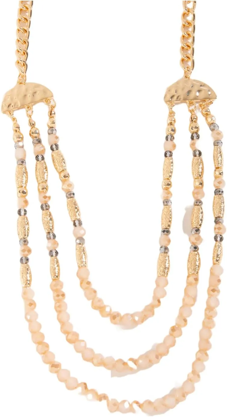 Howard's Gold Three Strand Beaded Layered 27" Collar Necklace for Women