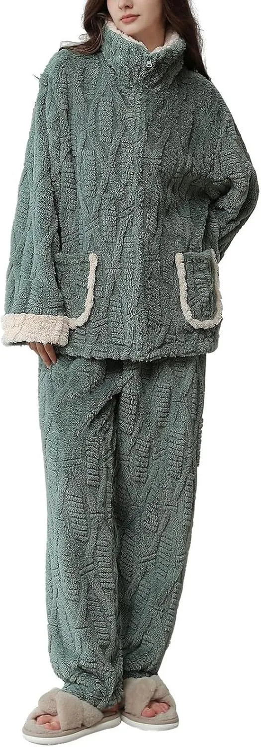 HTHLVMD Womens Robe Pajamas Winter Fashion 2024 Homewear Fuzzy Sherpa Warm Sleepwear Loose Relax Robe Pajamas for Women