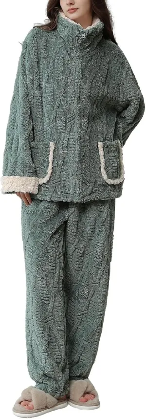 HTHLVMD Womens Robe Pajamas Winter Fashion 2024 Homewear Fuzzy Sherpa Warm Sleepwear Loose Relax Robe Pajamas for Women