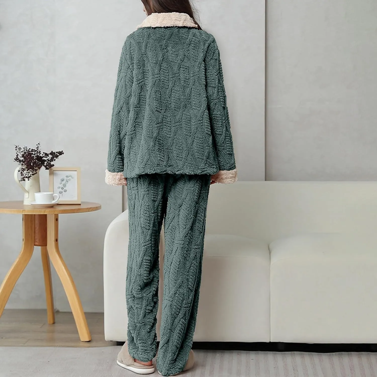 HTHLVMD Womens Robe Pajamas Winter Fashion 2024 Homewear Fuzzy Sherpa Warm Sleepwear Loose Relax Robe Pajamas for Women