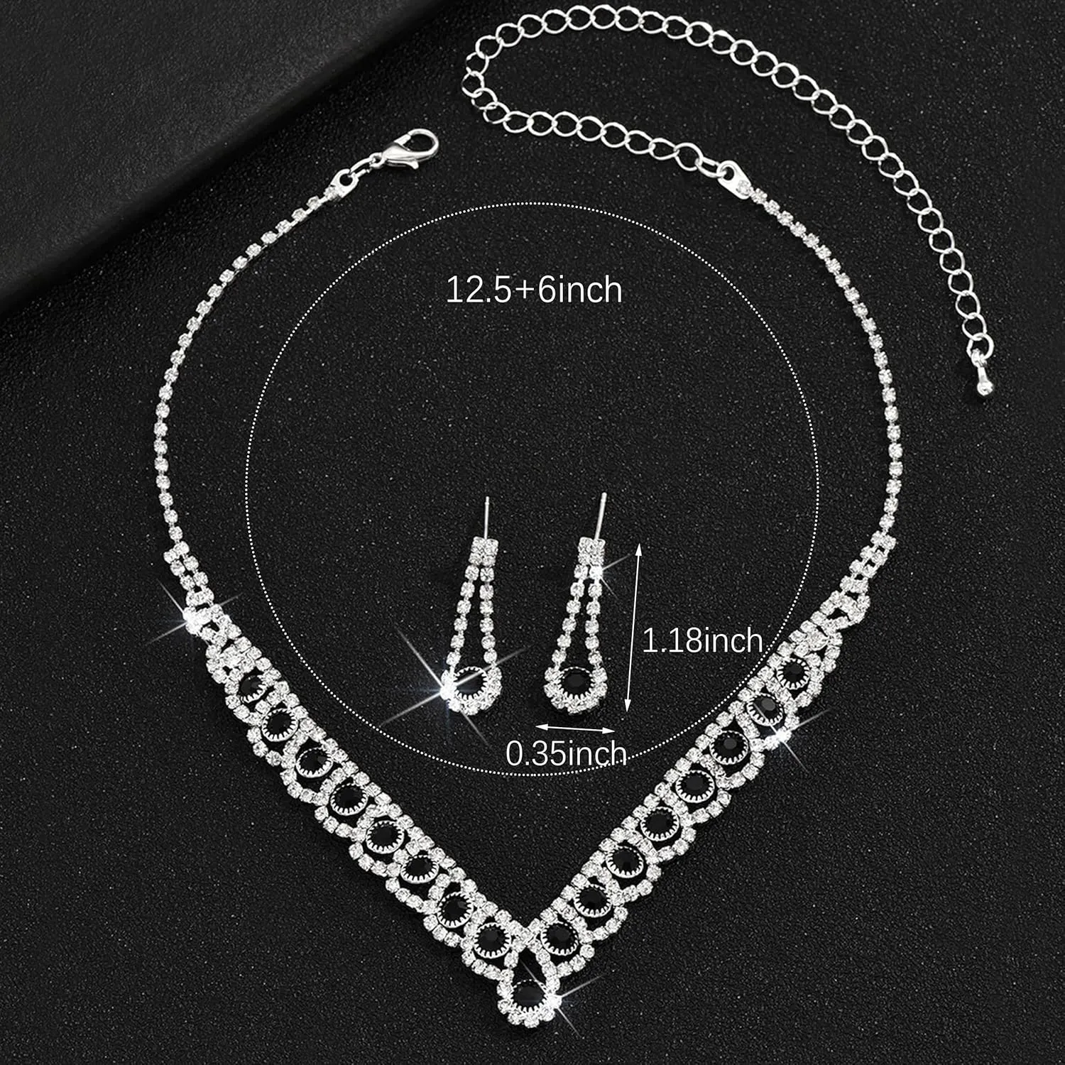 HUASAI Silver Jewelry Set Wedding Jewelry Sets for Brides Bridesmaid Crystal Necklace and Earrings Set Formal Prom Accessories for Wedding Day Costume Jewelry for Women