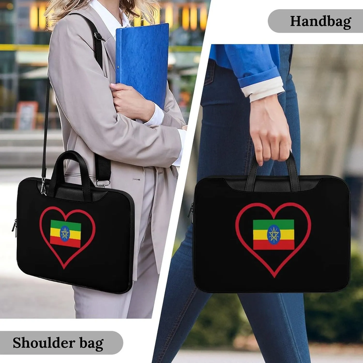 I Love Ethiopia Red Heart Leather Bag Laptop Case Slim Water Resistant Computer Bags with Handle Briefcase for Work