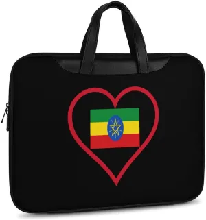 I Love Ethiopia Red Heart Leather Bag Laptop Case Slim Water Resistant Computer Bags with Handle Briefcase for Work