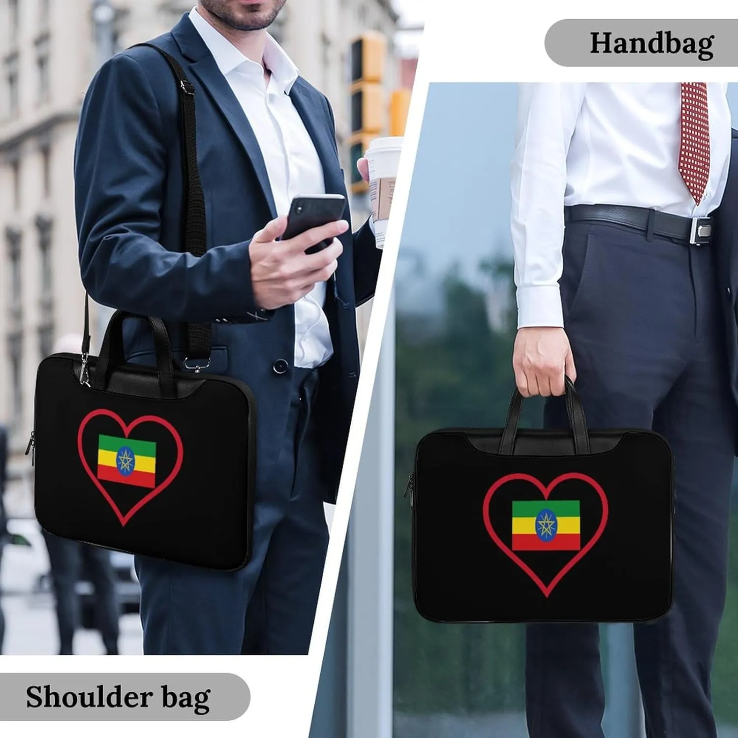 I Love Ethiopia Red Heart Leather Bag Laptop Case Slim Water Resistant Computer Bags with Handle Briefcase for Work