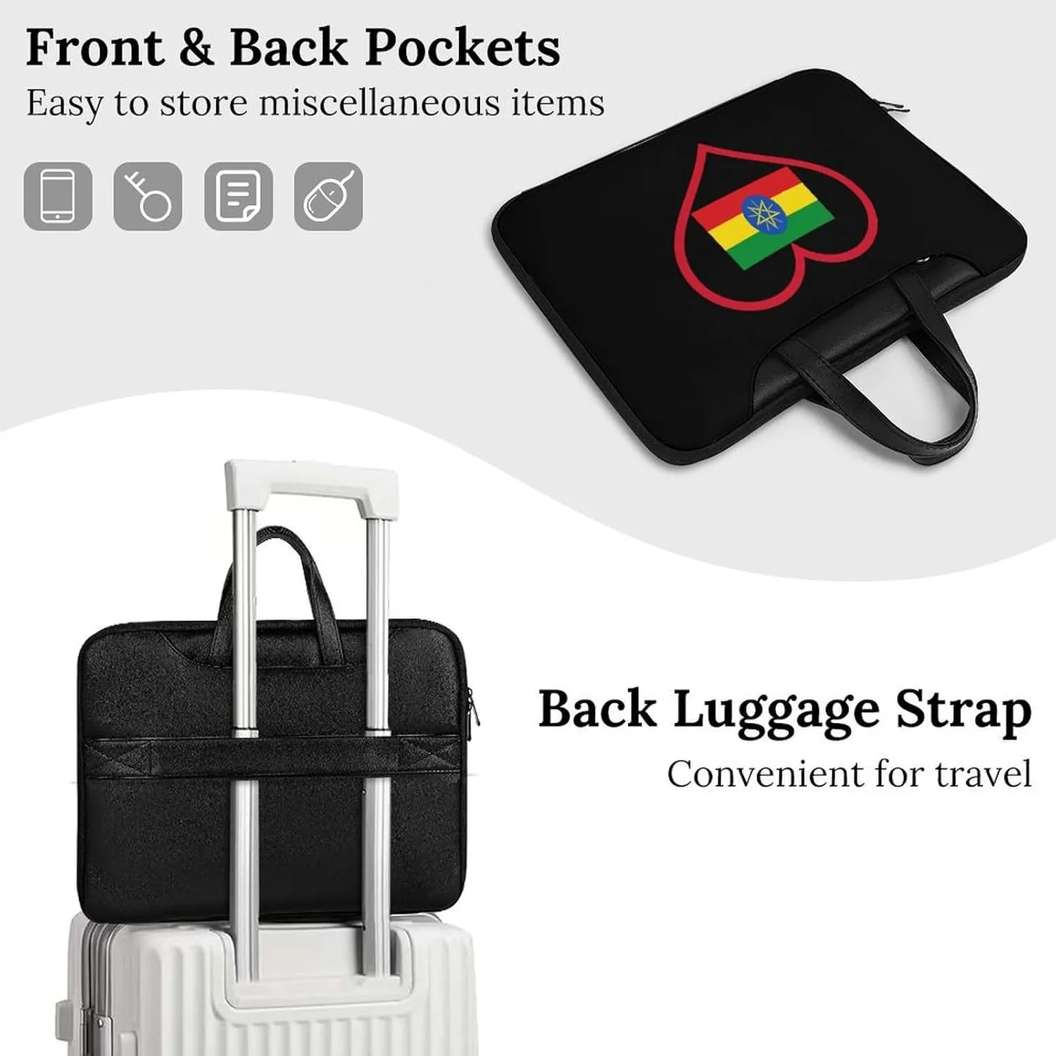I Love Ethiopia Red Heart Leather Bag Laptop Case Slim Water Resistant Computer Bags with Handle Briefcase for Work