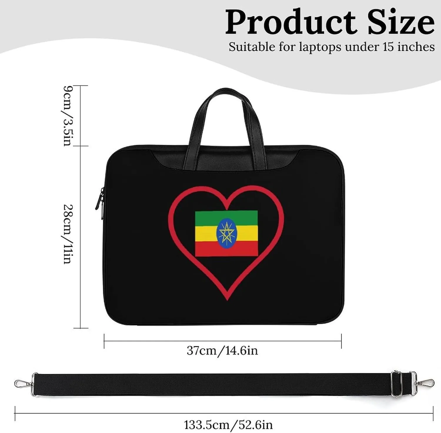 I Love Ethiopia Red Heart Leather Bag Laptop Case Slim Water Resistant Computer Bags with Handle Briefcase for Work