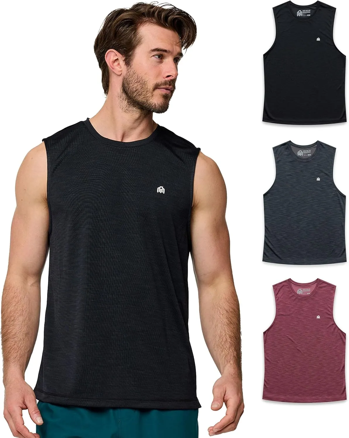 INTO THE AM Performance Muscle Tank Tops for Men S - 4XL - Workout Gym Quick Dry Fit Moisture Wicking Tanks