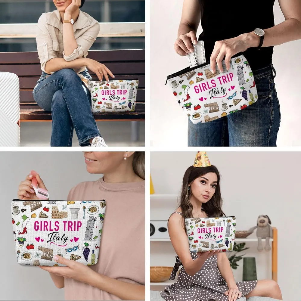 Italy Girls Trip Makeup Bag, Multicolor Fashion Cosmetic Case for Women, Waterproof Cotton Linen Travel Cosmetic Bags for Women, Adults