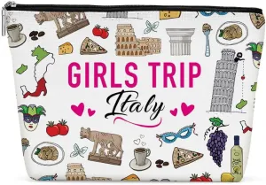 Italy Girls Trip Makeup Bag, Multicolor Fashion Cosmetic Case for Women, Waterproof Cotton Linen Travel Cosmetic Bags for Women, Adults