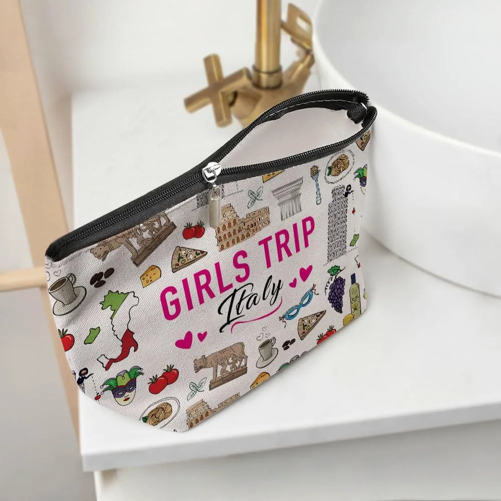 Italy Girls Trip Makeup Bag, Multicolor Fashion Cosmetic Case for Women, Waterproof Cotton Linen Travel Cosmetic Bags for Women, Adults