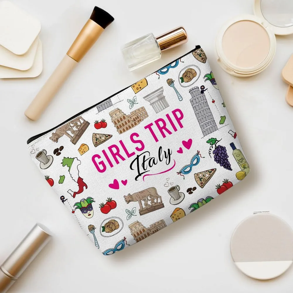 Italy Girls Trip Makeup Bag, Multicolor Fashion Cosmetic Case for Women, Waterproof Cotton Linen Travel Cosmetic Bags for Women, Adults