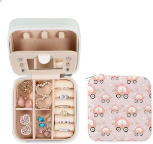 Jewelry Case Organizer Jewelry Box with mirror Princess Pink Carriage Summer Portable Travel Essentials Small Jewelry Ring Earring Case Gift for Girls Women PU Leather