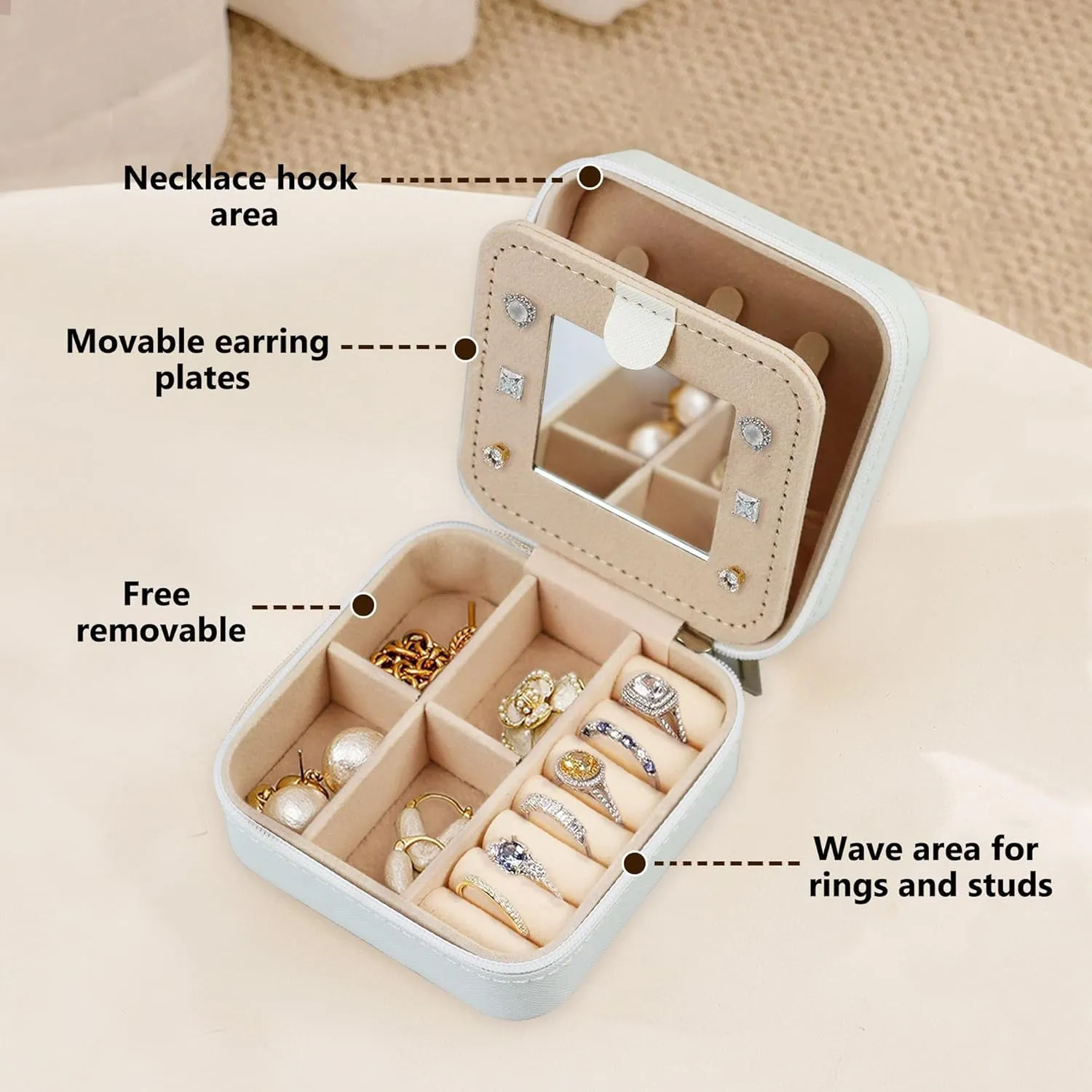 Jewelry Case Organizer Jewelry Box with mirror Princess Pink Carriage Summer Portable Travel Essentials Small Jewelry Ring Earring Case Gift for Girls Women PU Leather