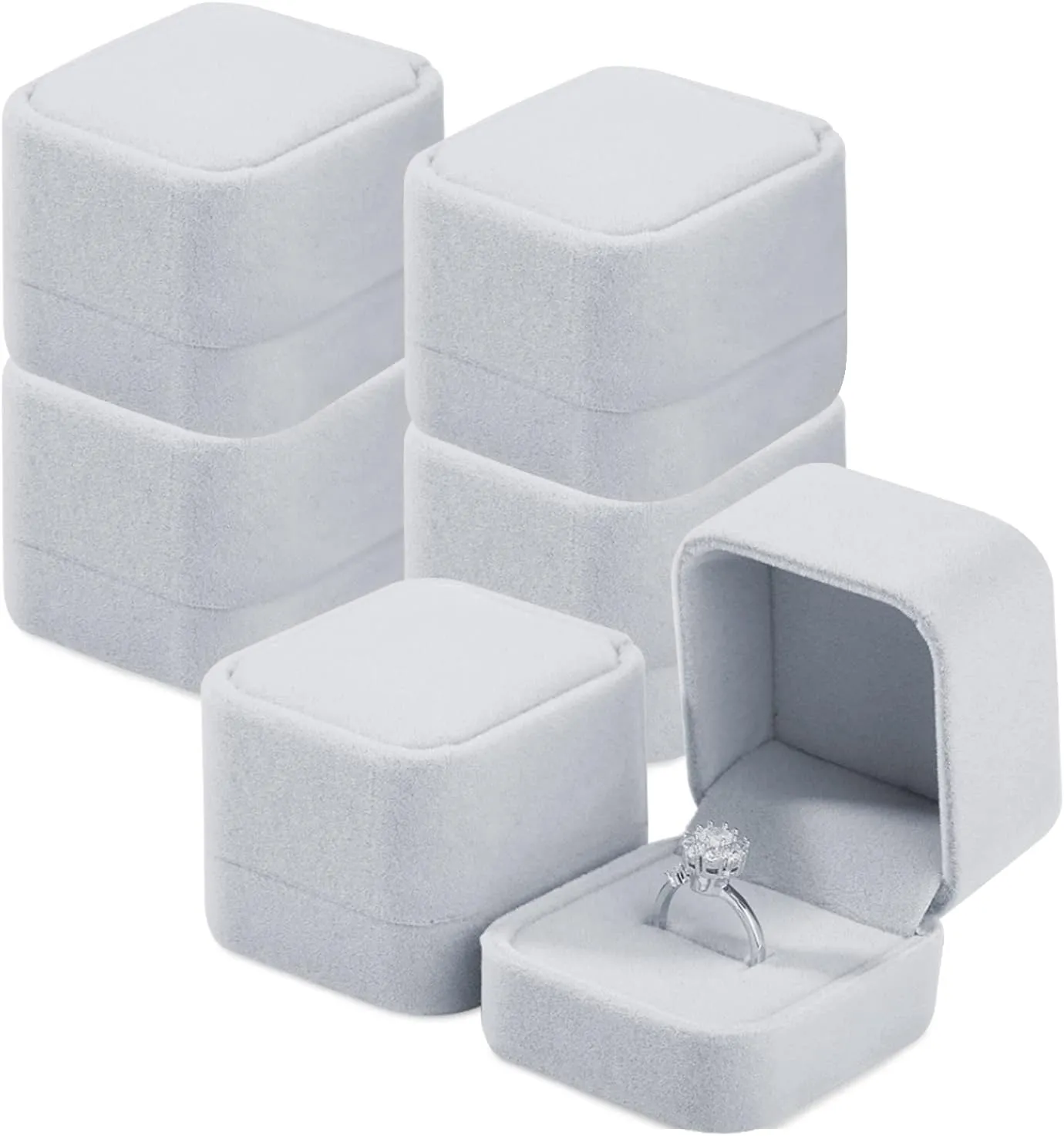 Jewelry Gift Boxes Necklace Earring Ring Box Gift Box,6 Pack Velvet Jewelry Box Ring Gift Box Set, Single Ring Box Cases Jewelry Gift Boxes,Cotton Filled Jewelry Boxes,2.16 x 1.7 x 1.96 Inches (Gray)