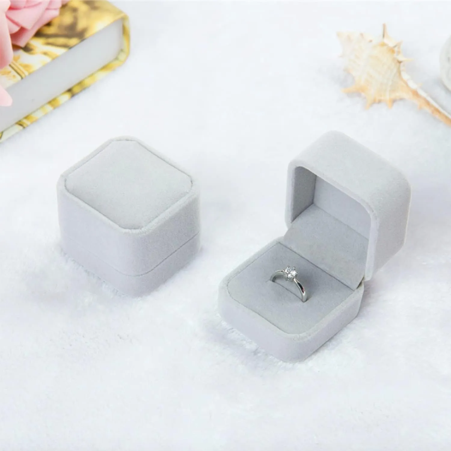 Jewelry Gift Boxes Necklace Earring Ring Box Gift Box,6 Pack Velvet Jewelry Box Ring Gift Box Set, Single Ring Box Cases Jewelry Gift Boxes,Cotton Filled Jewelry Boxes,2.16 x 1.7 x 1.96 Inches (Gray)
