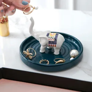 Jewelry Tray, Ceramic Trinket Dish, Elephant Ring Holder, Jewelry Tower Rack, Decorative Plate Jewelry Organizer. Anniversary Wedding Birthday Graduation Valentines Gift for Women Girlfriend Lovers