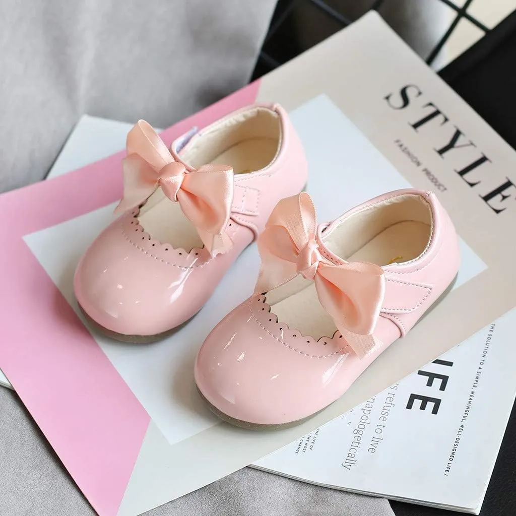 Kids Toddler Girls Leather Shoes Sandals Knot Princess Baby Shoes Round Toe Bow Soft Bottom Wedding Dress Flat Shoes