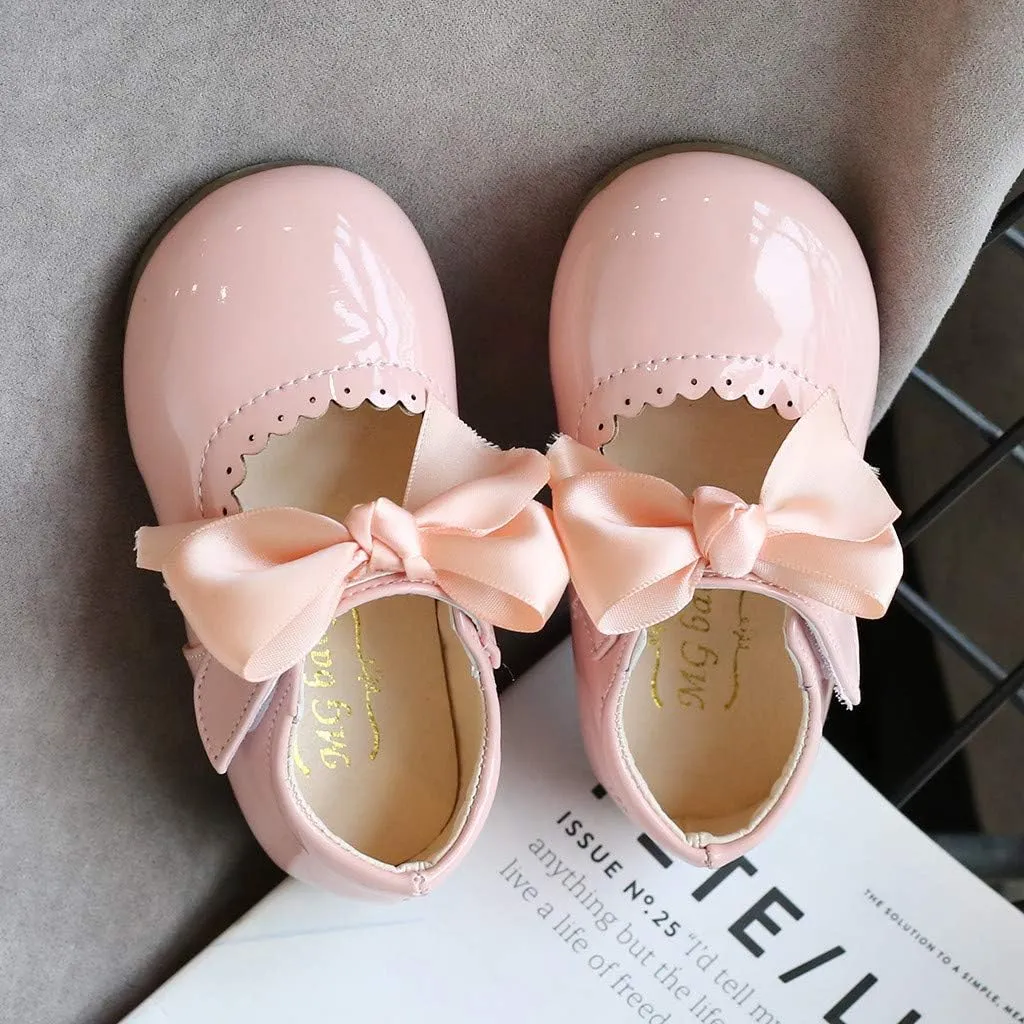 Kids Toddler Girls Leather Shoes Sandals Knot Princess Baby Shoes Round Toe Bow Soft Bottom Wedding Dress Flat Shoes