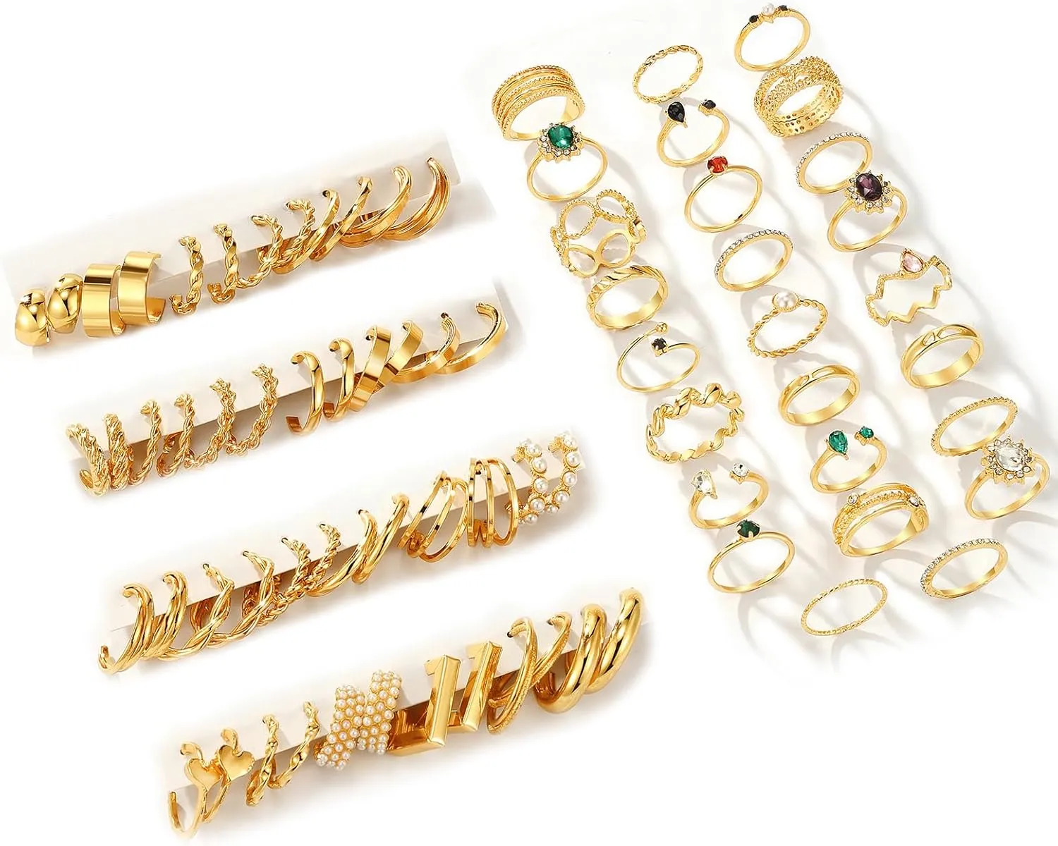 KISS WIFE Jewelry Set for Women, Necklaces Bracelets Rings and Earrings Sets, Gold Silver Vacation Jewelry Fashion Costume Jewelry Packs (Gold-Earrings and Rings Set)